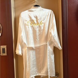 Satin 'Bride' Robe with Gold Embroidery - White